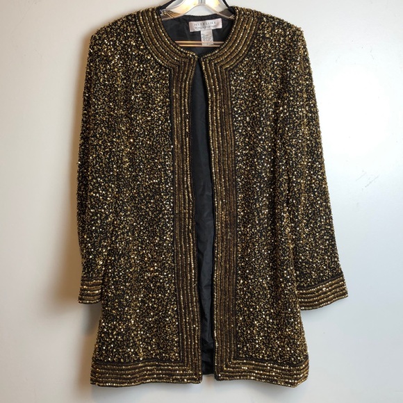 Amazing beaded Della Roufogali gold jacket niteline sequin xl trophy vintage - Picture 1 of 9